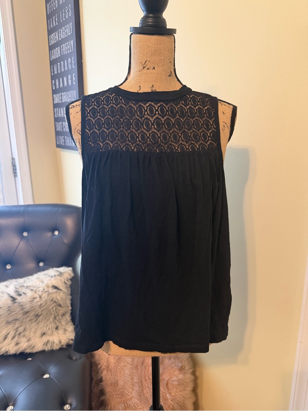 Abound Black Lace Yoke Sleeveless Top